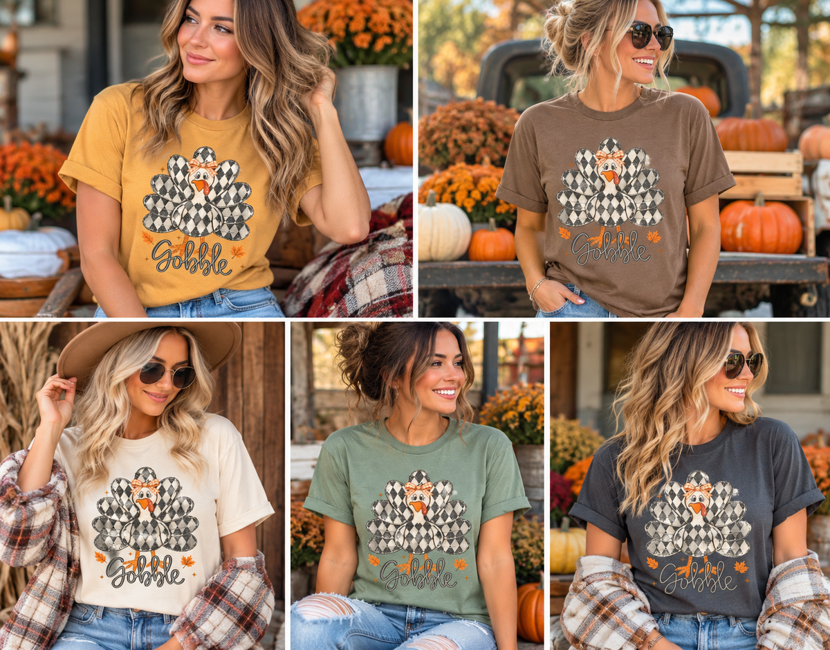 Gobble Turkey Graphic Tee | Cute Thanksgiving & Fall T-Shirt