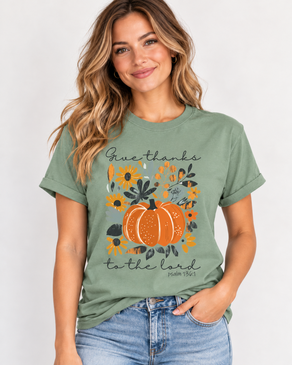 Give Thanks to the Lord Fall Graphic Tee | Christian Thanksgiving Pumpkin Shirt