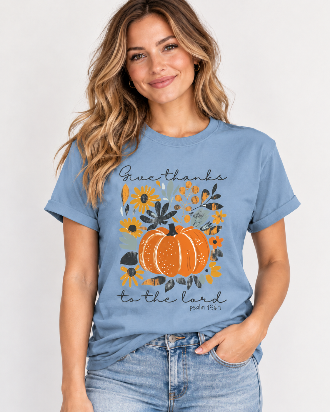 Give Thanks to the Lord Fall Graphic Tee | Christian Thanksgiving Pumpkin Shirt