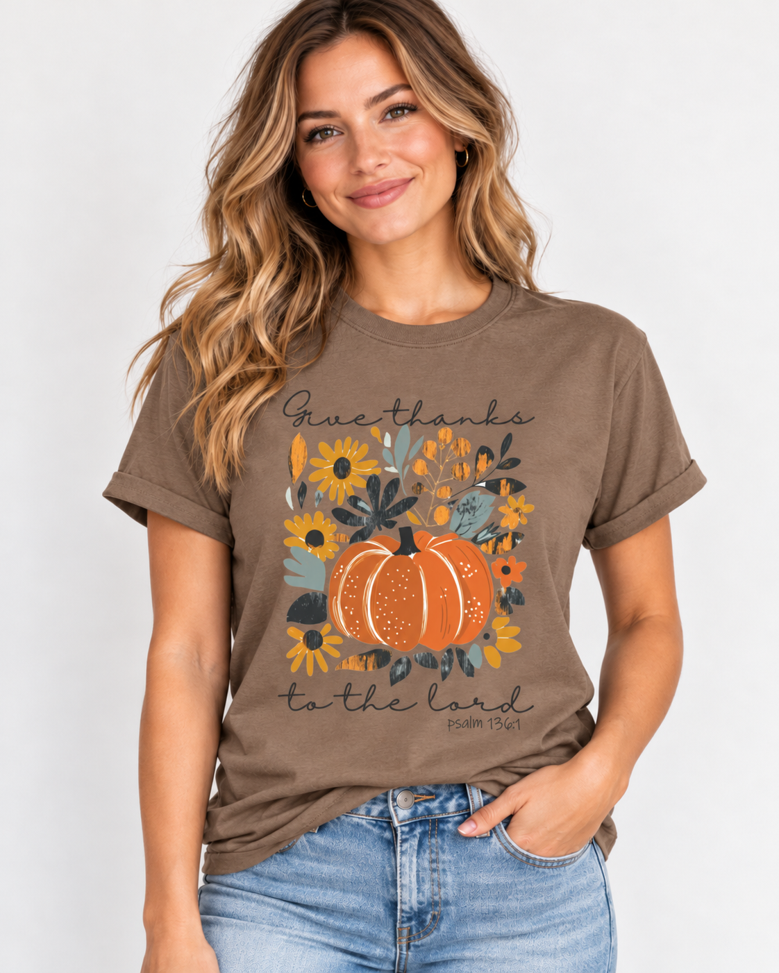 Give Thanks to the Lord Fall Graphic Tee | Christian Thanksgiving Pumpkin Shirt