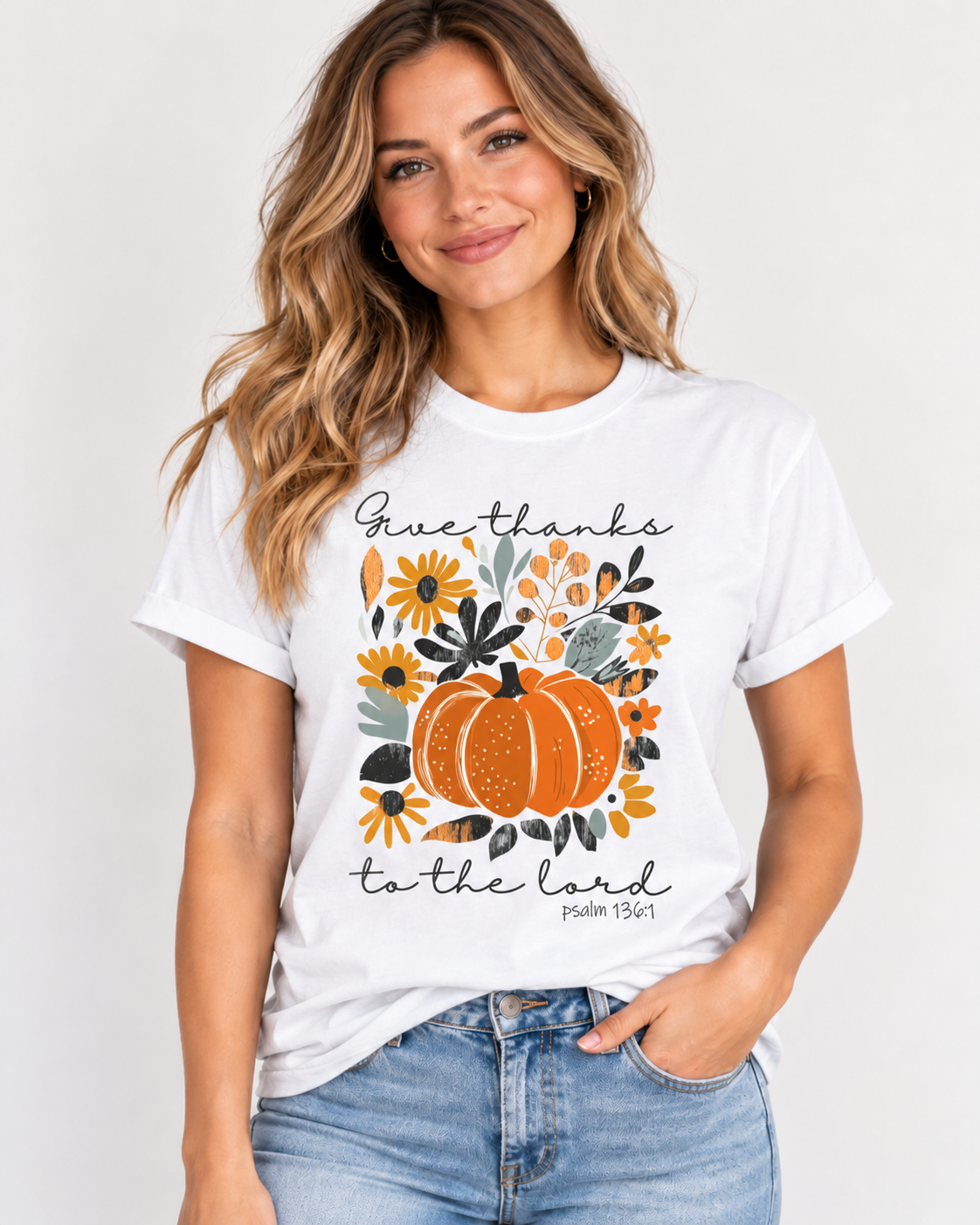 Give Thanks to the Lord Fall Graphic Tee | Christian Thanksgiving Pumpkin Shirt