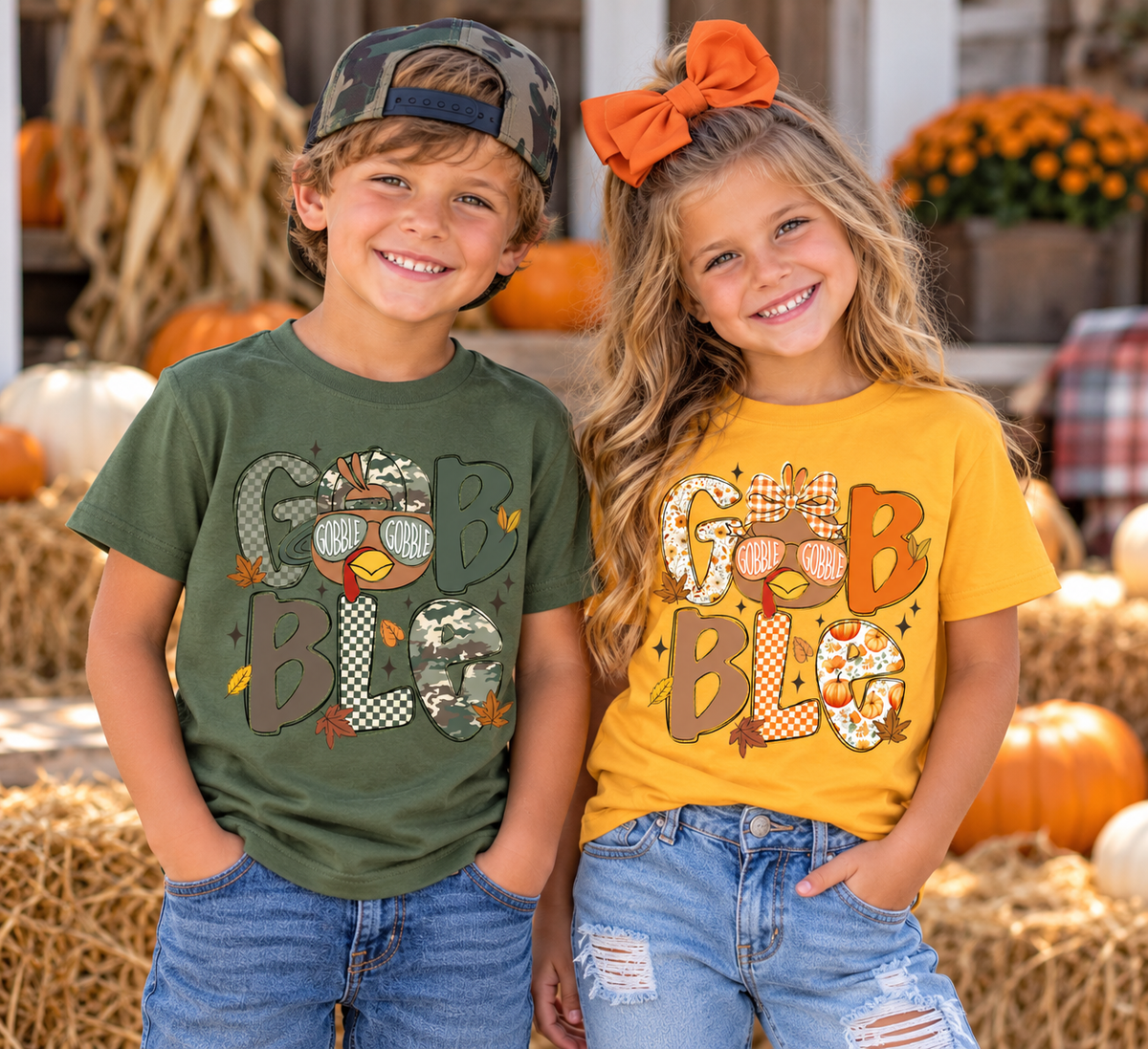 Kids Gobble Gobble Thanksgiving Shirt | Boys & Girls Turkey Tee | 2T–Youth XL